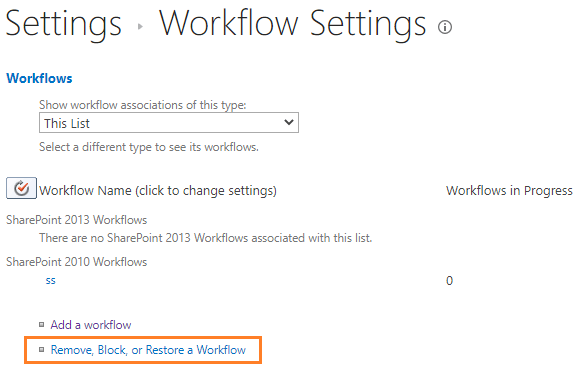 remove workflow in sharepoint 2019