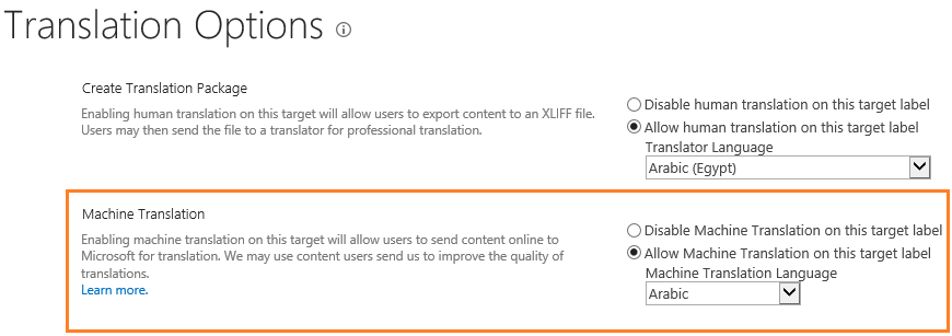 allow Machine Translation on this site is disabled SharePoint 2016