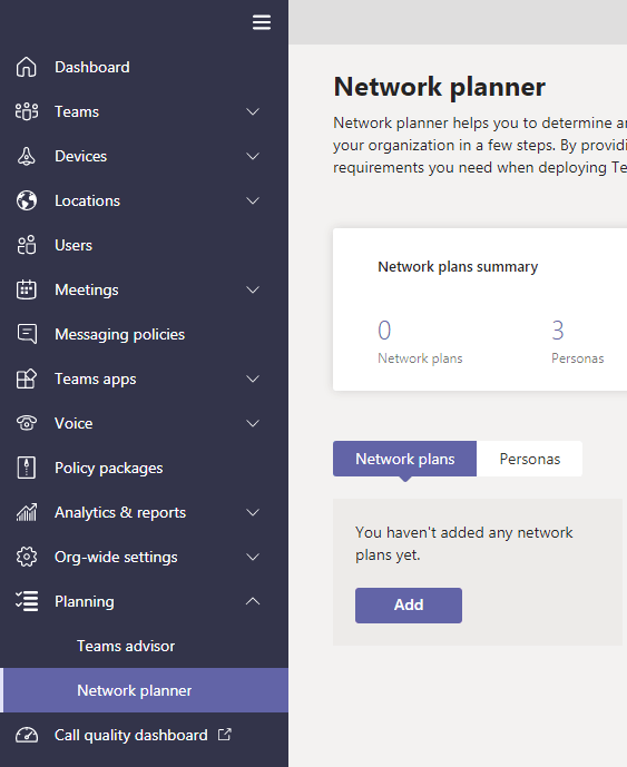 Permissions and role requiered to use Network Planner in Microsoft Teams