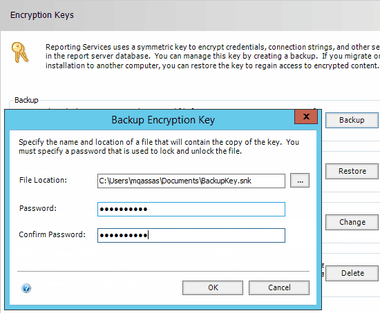 backup Encryption Keys SSRS 2016