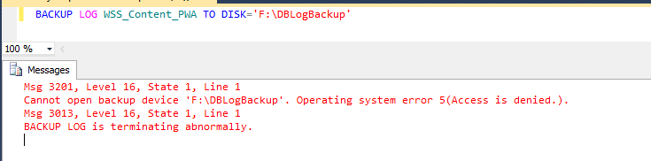 SQL Server Operating system error 5 Access is denied