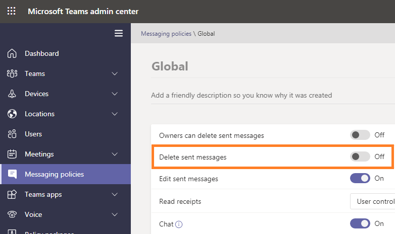 prevent users to delete sent messages in Microsoft Teams