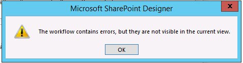 The Workflow contains errors but they are not visible in the current view in SharePoint Designer