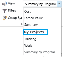PWA 2013 set default view in project center