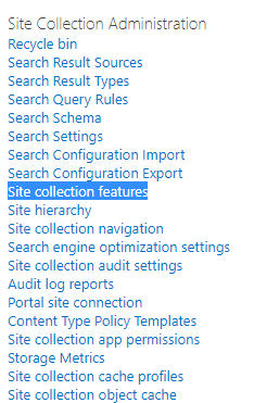 site collection features sharepoint 2019