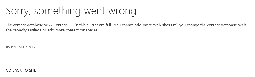 The content database in this cluster are full