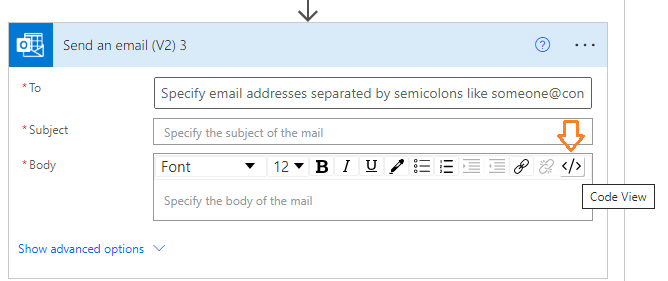 Switch to code view in Power Automate