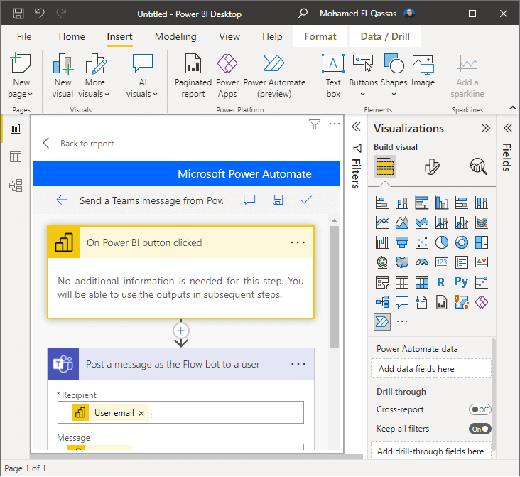 power automate is blank in power bi