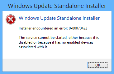 0x80070422 Windows 10