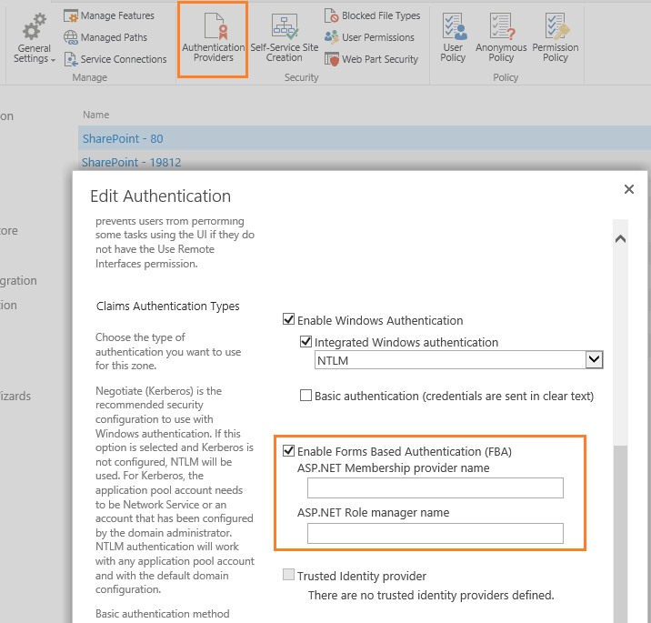 FBA SharePoint 2019