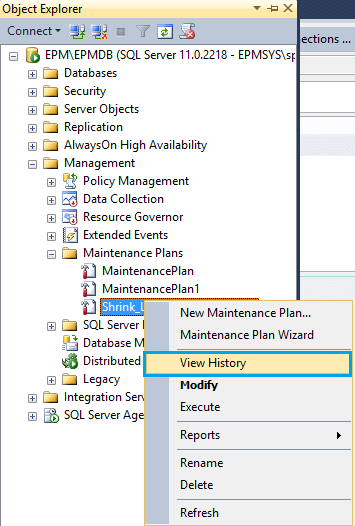 View history for a Maintenance plan in SQL Server