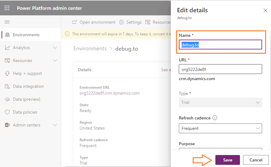 change powerapps environment URL and name