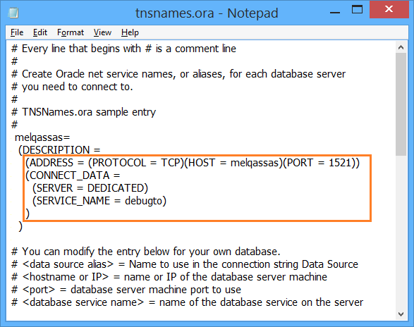 connect discriptor in tnsnames.ora file