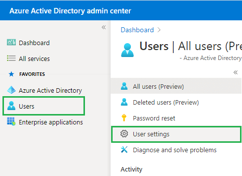 open User Settings in Azure AD