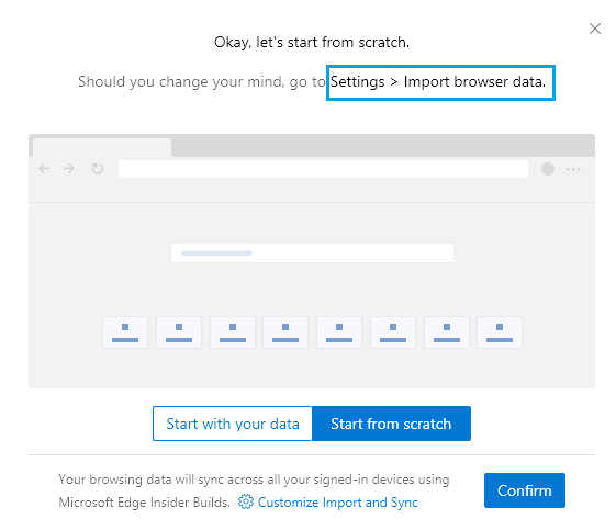 Import data in Microsoft Edge Chromium browser