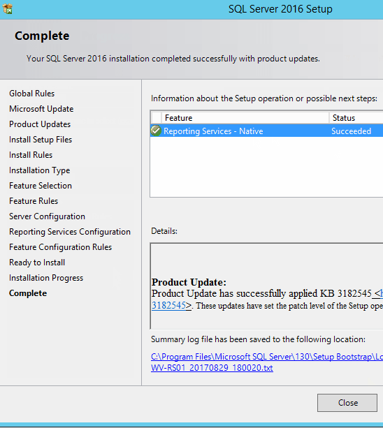 Install and Configure SSRS 2016  - Success