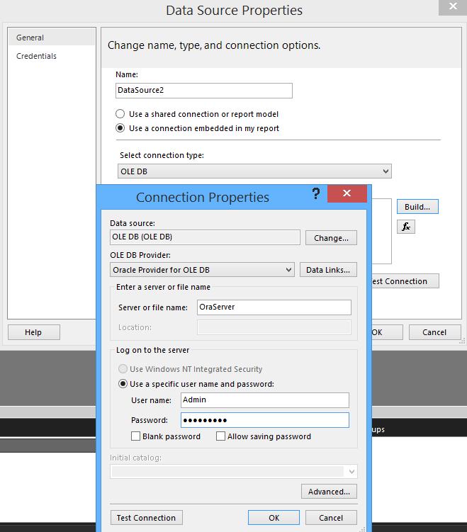 How to configure Oracle Data Source in SSRS Report Builder