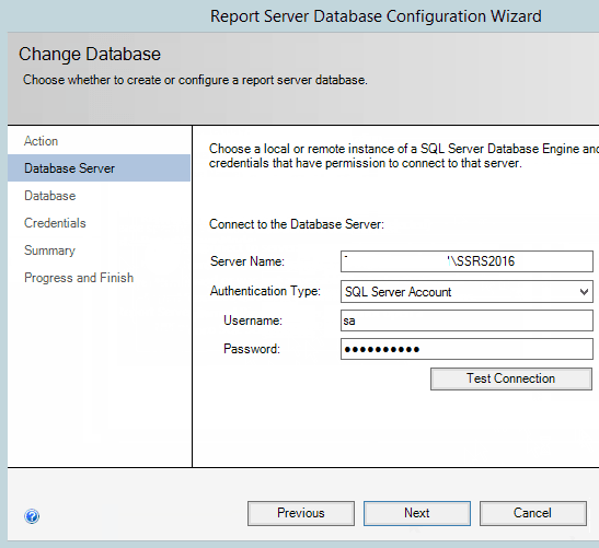 Provide Database server SSRS 2016