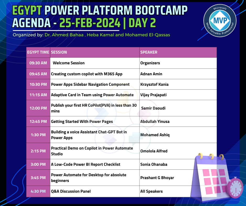 Egypt Bootcamp Agenda