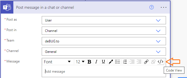 switch to code view in Power Automate