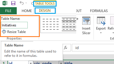 Change Table Name Excel Online Debug To