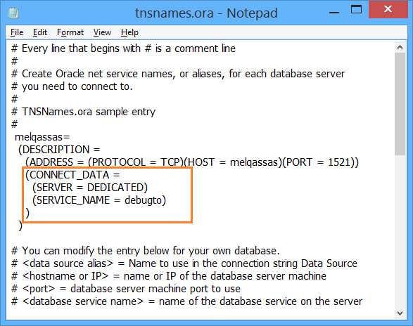 CONNECT_DATA in tnsnames.ora file