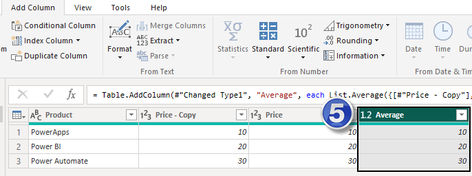 avergare column in power BI based on other columns