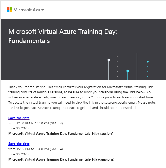registeration to Microsoft Virtual Azure Training Day Azure Fundamentals