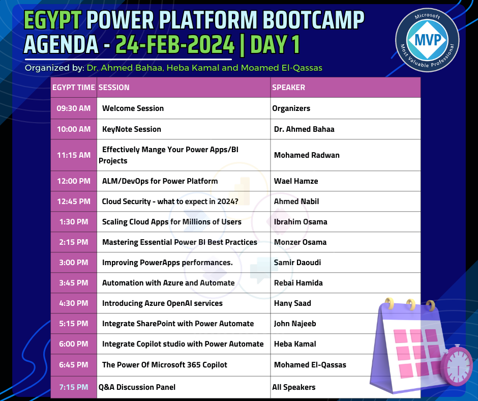 Egypt Bootcamp Agenda