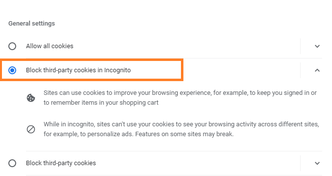 Block third-party cookies in Incognito