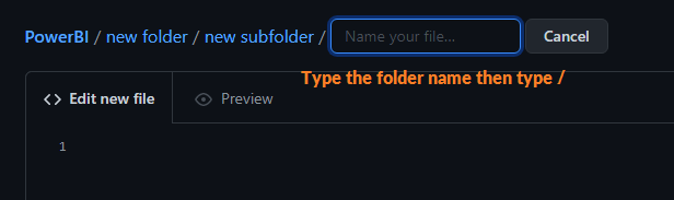 create a new subfolder in github