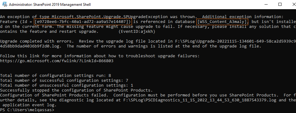 Feature is referenced in database WSS_Content, but isn't installed on the current farm