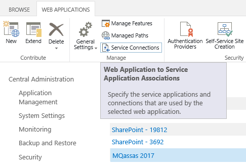 Connect service application to web application SharePoint 2016