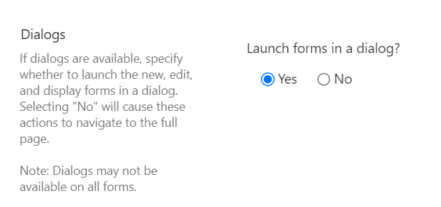 Launch forms in a dialog in modern list