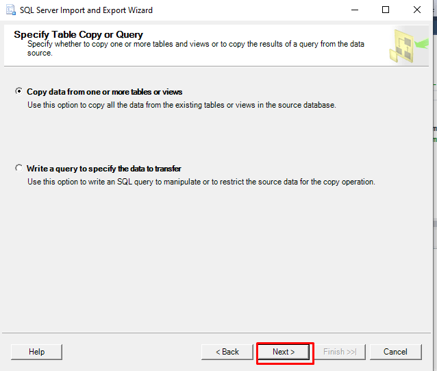 Copy data from one or more tables or views