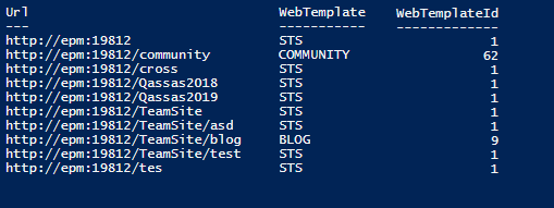 Get SharePoint Site Template Name for each web site in Site Collection PowerShell