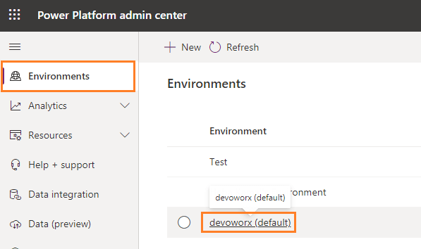 manage environment in Power platform admin center