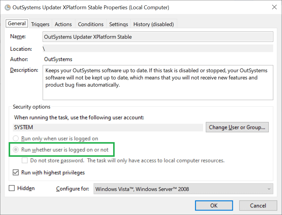 Run Whether user is logged on or not task schedule windows server 2019
