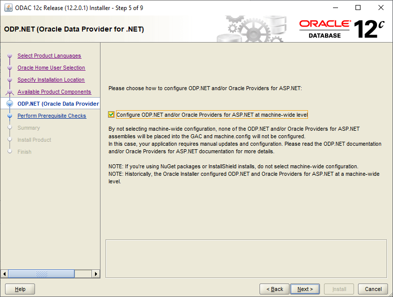 Configure ODP.NET and Oracle Providers for ASP.NET at a machine-wide level