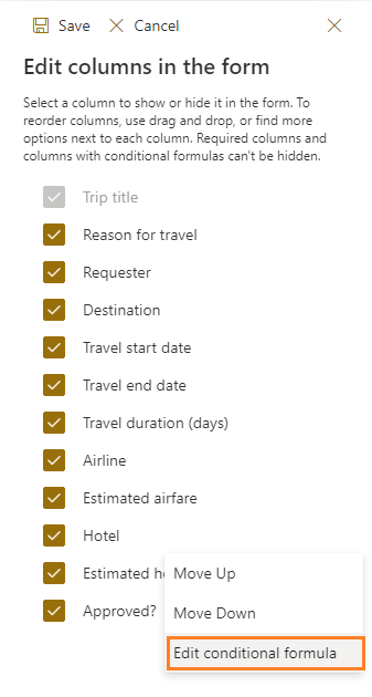 Edit column conditional formula in SharePoint Online