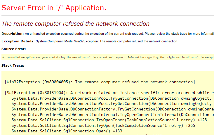 The remote computer refused the network connection SharePoint 2019