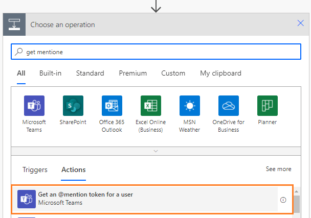 get mention token for a user in power automate