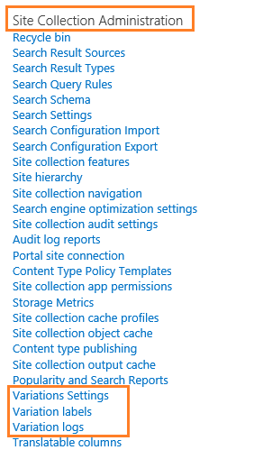 Configure Variations in SharePoint 2019